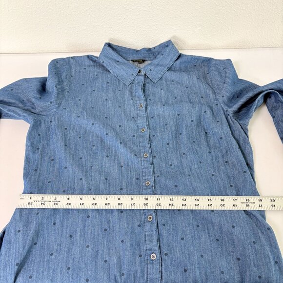 Talbots Polka Dot Denim Shirt Dress Womens 16 Blue Cotton Belted 3/4 Sleeve - Picture 8 of 13